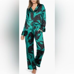 Midnight Bakery Teal and Black Panther Print Pajama Set